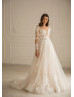 Long Sleeves Beaded Ivory Lace Tulle Gorgeous Wedding Dress